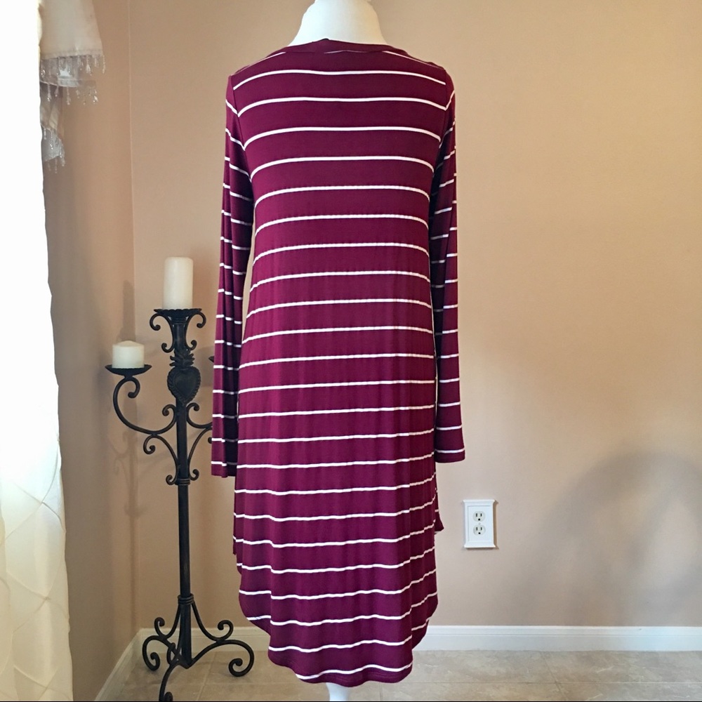 Burgundy (Oxblood) White Striped Long Sleeve Dress - Picture 5 of 8